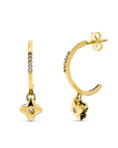 18K AROS ORO AMARILLO CON COLGANTE CHATON Y DIAMANTES. 0.168 QTS 23X3 MM