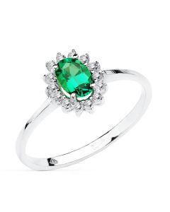 18K SORTIJA ORO BLANCO ESMERALDA 0.39 QTS. DIAMANTES 0.14 QTS.