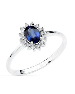 18K SORTIJA ORO BLANCO ZAFIRO 0.62 QTS. DIAMANTES 0.14 QTS.
