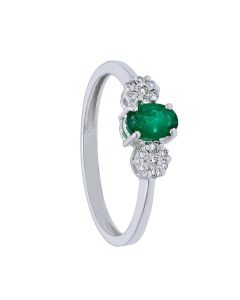 Anillo Esmeralda Central 0.50 Ctes y Diamantes