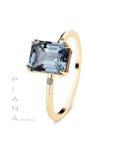 Anillo Oro Amarillo Topacio Azul y Diamantes