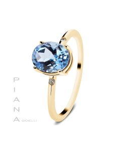 Anillo Oro Amarillo Topacio Azul y Diamantes