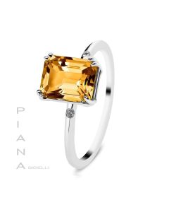 Anillo Oro Blanco Citrino y Diamantes