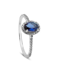 Anillo de Oro Blanco Diamantes y Zafiro