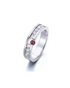 Anillo Oro Blanco Diamantes y Zafiro Rosa
