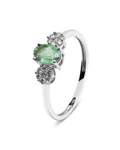 ANILLO ORO BLANCO ESMERALDA Y DIAMANTES