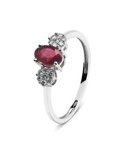 ANILLO ORO BLANCO RUBI Y DIAMANTES
