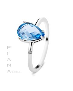 Anillo Oro Blanco Topacio Azul y Diamantes