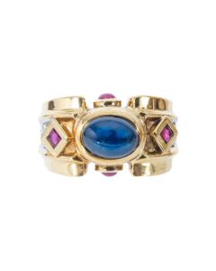 Anillo oro, rubí, zafiro y diamantes