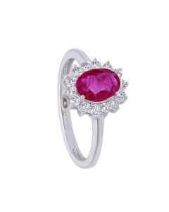 Anillo Rubí Central 0.98 Ctes y Diamantes