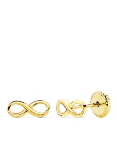 Pendientes Oro Amarillo Infinito Lisos 8 x 3 mm. Cierre Tornillo