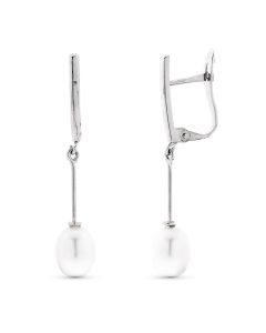PENDIENTES ORO BLANCO CON PERLA 30X5 MM CIERRE CATALAN