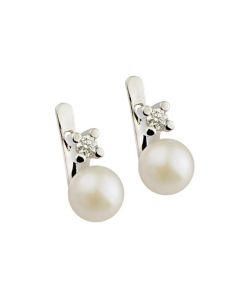 Pendientes oro blanco, diamantes y perlas