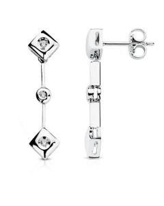 PENDIENTES ORO BLANCO DIAMANTES TALLA BRILLANTE 0.10 QTS. 28X7 MM
