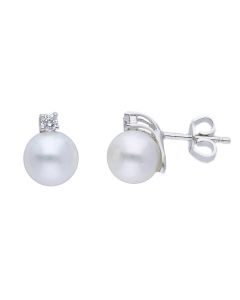 Pendientes oro blanco,perla 8-8,5 mm y diamantes