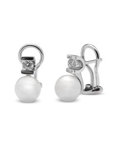Pendientes perla cultivada y dos diamantes 0,35 Ctes