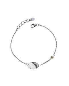 Pulsera minimal oro 18 qtes placa y perla cultivada